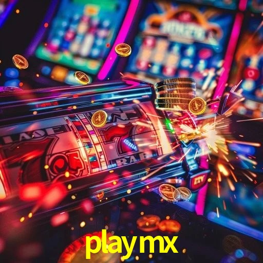 Escena dinámica inspirada en casino con iluminación playmx, cartas, fichas e íconos de juegos digitales en un espacio moderno de juegos.